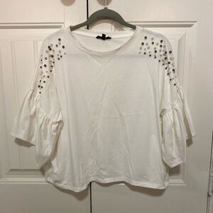 Olive + Joye white pearl flutter sleeve top S